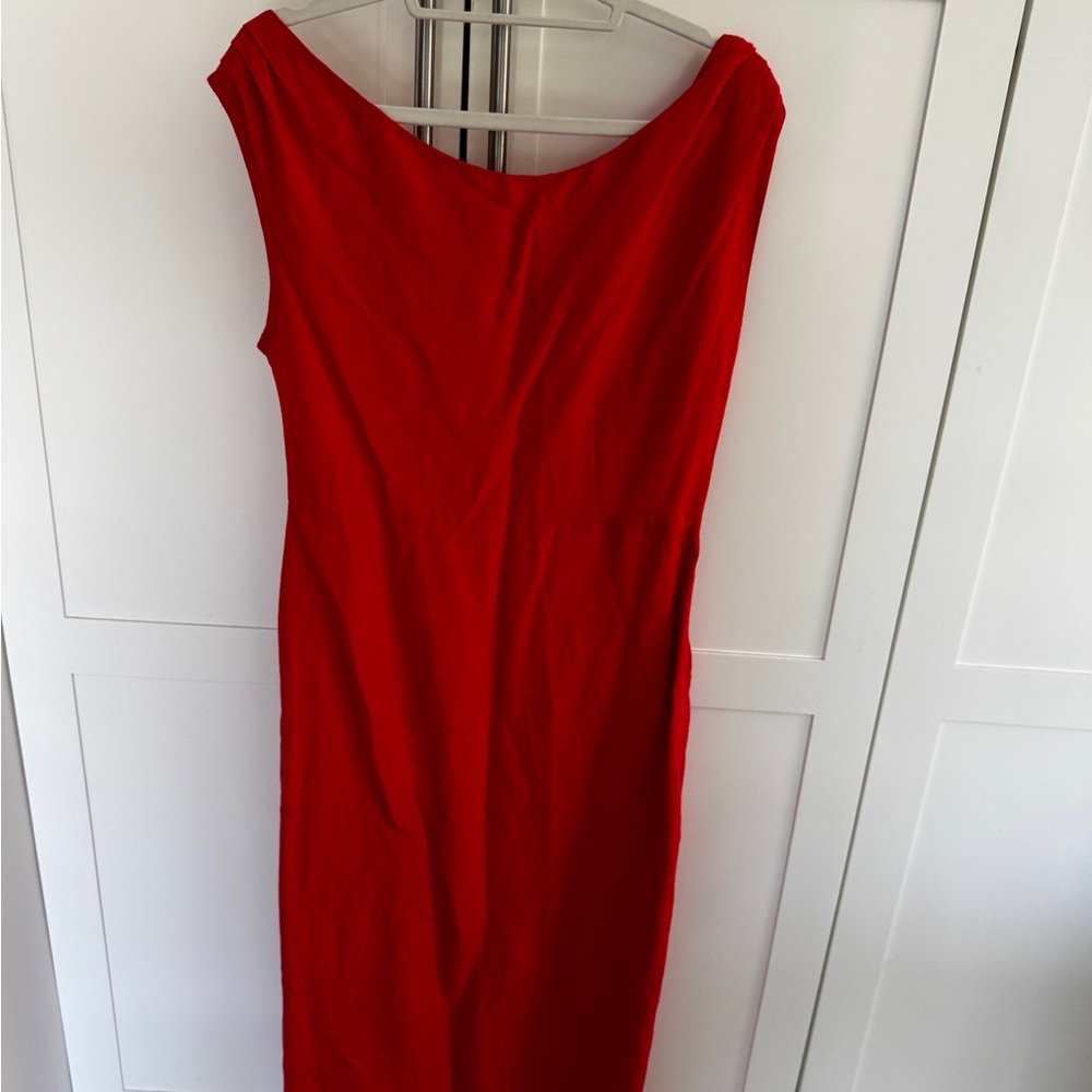 Anthropologie Red Sheath Dress Bateau Neckline Sleeveless